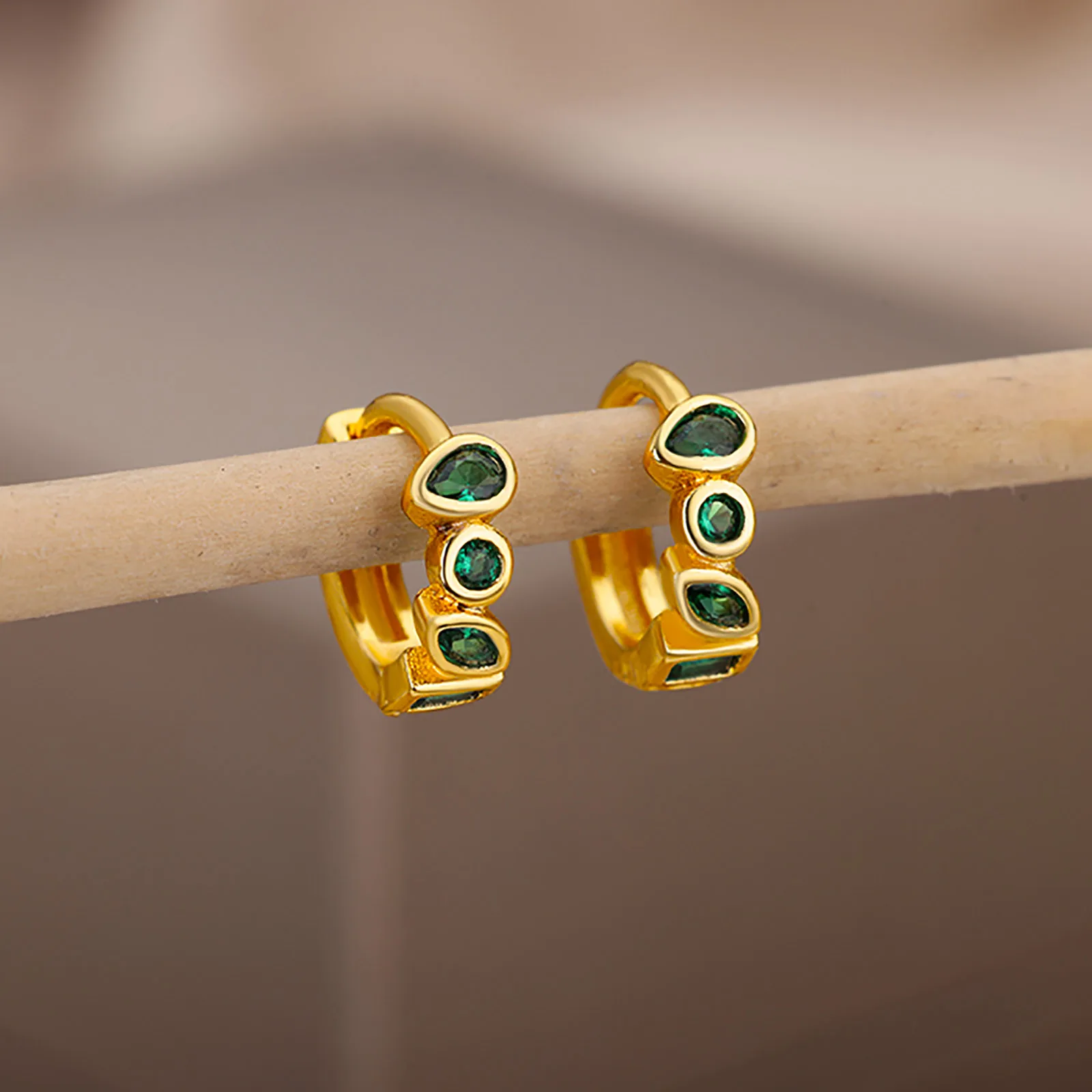 Zircon Waterdrop Earrings Minimalist Stainless Steel Gold Plated