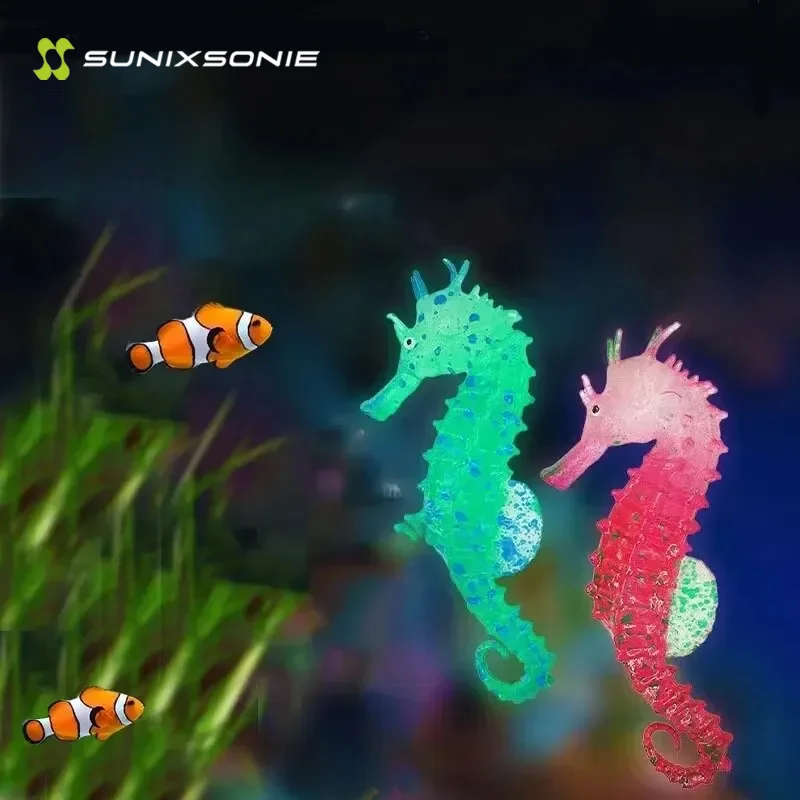 Fish Tank Ornaments Fish Tank Decorations Aquarium Ornaments Mini Landscape Ornaments Glow in Dark Luminous Seahorse Aquarium Decorations for Fish Tank Silicone Seahorse Underwater Landscape Ornament Decoration