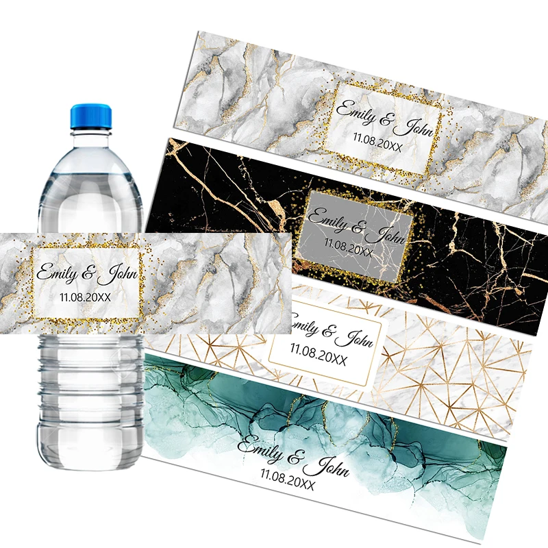 30pcs Marble Background Custom Personalise Water Bottle Labels Stickers Wedding Birthday Baptism Bar Mitzvah Customize Stickers