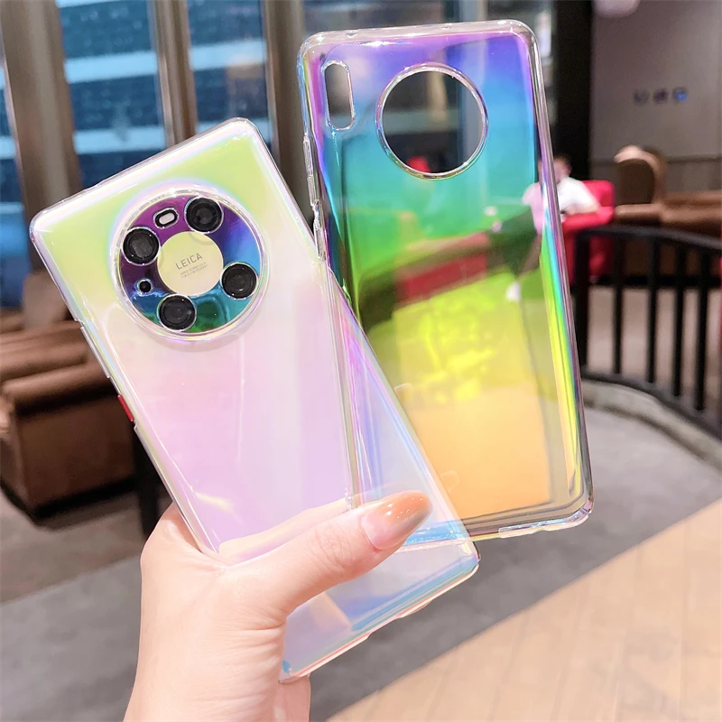 Aurora Gradient Clear Phone Case For Huawei P50 P40 Mate 40 30 Nova 7SE 8 Pro Y7A Honor 50 V40 Hard PC Laser Rainbow | Мобильные