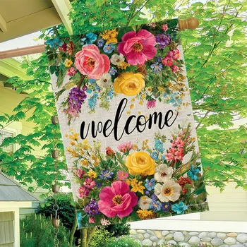 Summer Floral Welcome Garden Flag 1