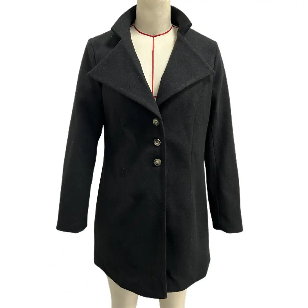 Warm Winter Coat Stylish Women's Woolen Coats Mid-length Suit Collar Windbreaker Solid Color Outwear Casual Turn Down for Winter