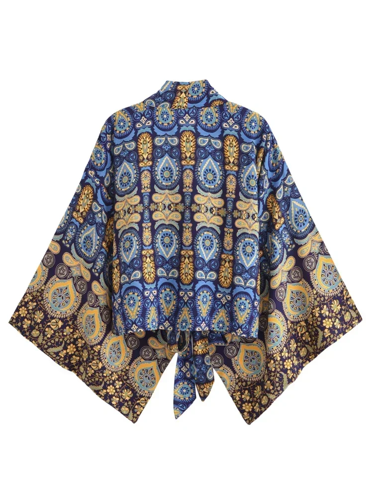 Happie Queens Women Fashion Kimono Short Robe 2025 Floral Batwing Sleeves Rayon Bohemian Bikini Cover Up Beachwear 6