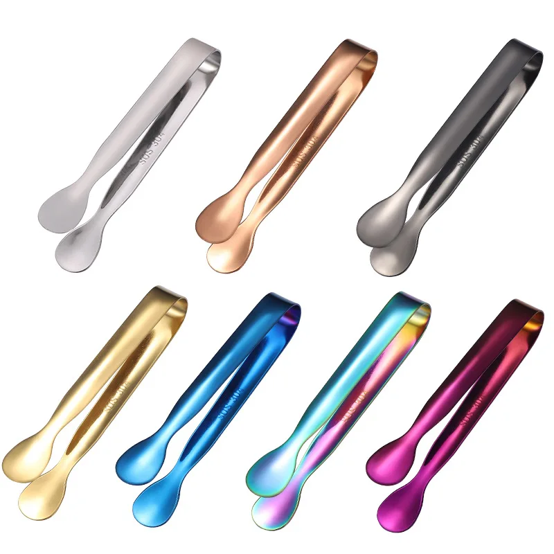 304 Stainless Steel Ice Cube Clips Round Head Sugar Food BBQ Pastry Tongs Kitchen Cooking Serving Clamp Bar Barware Accessories food tongs