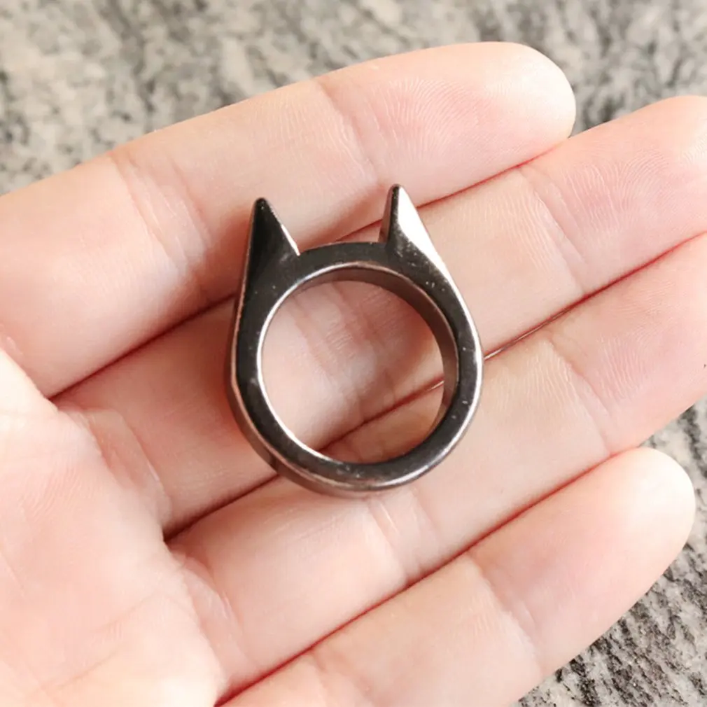 남녀공용 안전 생존 반지 도구, 자기 방어 금속 반지, 손가락 방어 도구, 고양이 귀 반지, 실버 골드 블랙 색상, 2 개