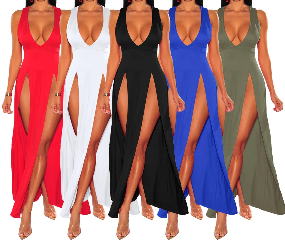 

Women's Party Dress Sleeveless Asymmetrical Evening Dress Sexy Deep V-neck Backless Mid-Calf cocktail Formal Prom Dresses HXY1