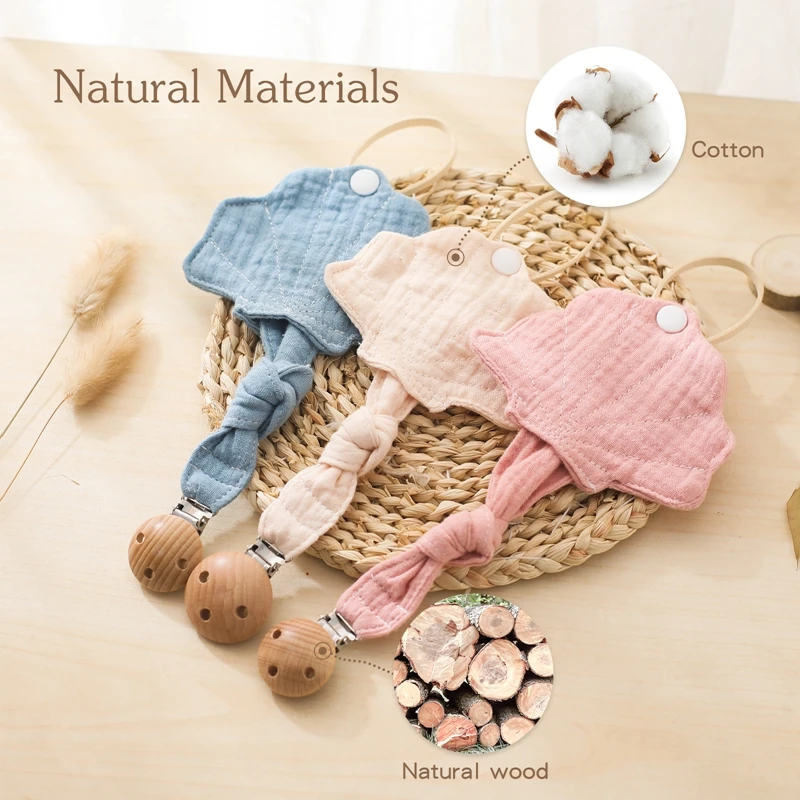 Baby Toy Wooden Stroller Clip Baby Moving Stroller Personalized Cotton Shell Shape Pacifier Chain Pacifier Storage Gift For