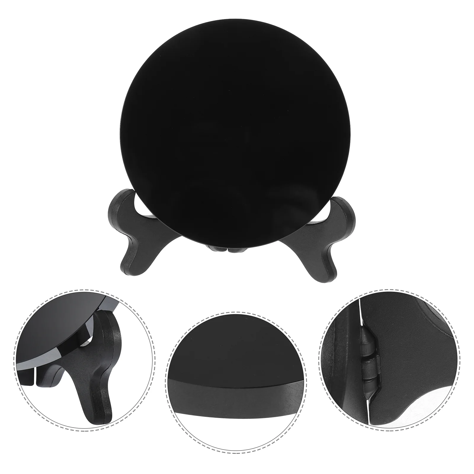 

Fomiyes Black Obsidian Stone Mirror Natural Circle Disc Round Plate Feng Shui Mirror Stand Obsidian Scrying Mirror Yoga Energy