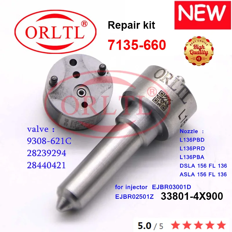 

33800 4x900 клапан 9308-621C Форсунка инжектора L136PBD ремонтные комплекты 7135-660 для KIA 338004x900 EJBR02501Z EJBR03001D 33800-4x900
