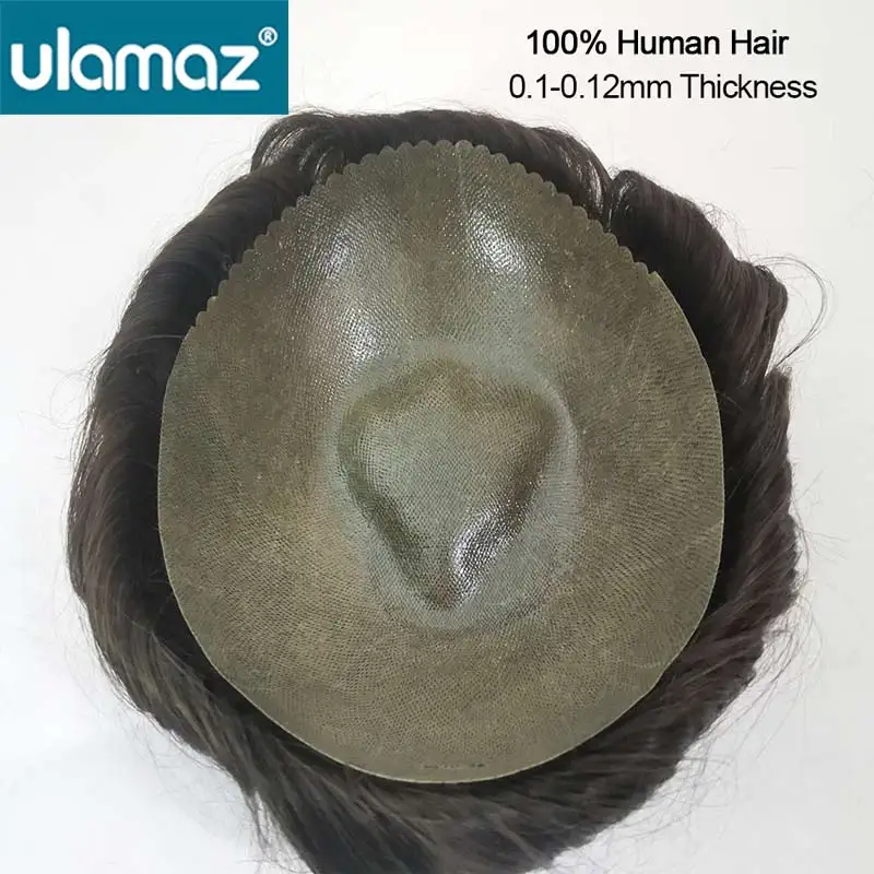 Human Hair Toupee Knotted Skin Toupee Hair Men Full Pu Hair System For Men Microskin Capillary Prosthesis Male Wig Real Human