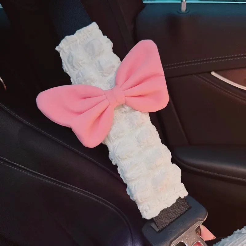 Cute Pink Bow Car Shoulder Protector Summer Car Tissue Box Cover Seat Belt Armrest Decorations Interior Decorations Pink