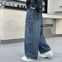 ربيع الخريف الاطفال فضفاض مستقيم فضفاض البضائع الجينز مع جيب لصبي التصميم الكلاسيكي الأزرق الدنيم السراويل الأطفال بناطيل كاجوال 4