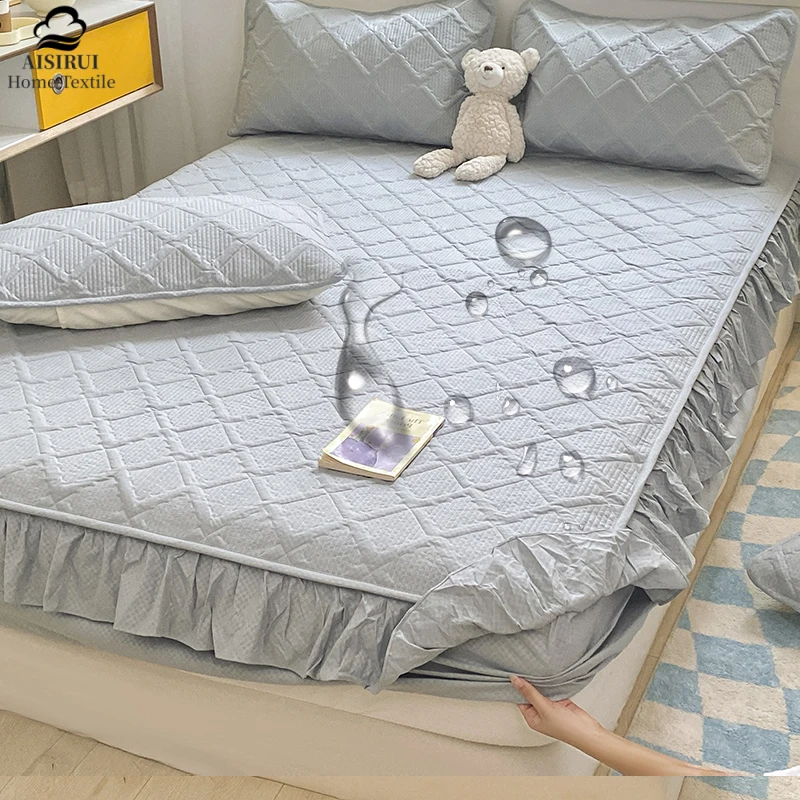 

100% Waterproof Super Nordic Thick and Warm Fitted Sheet with Elastic Bands Princess Lace Waterproof Bed Skirt Mattress Cover