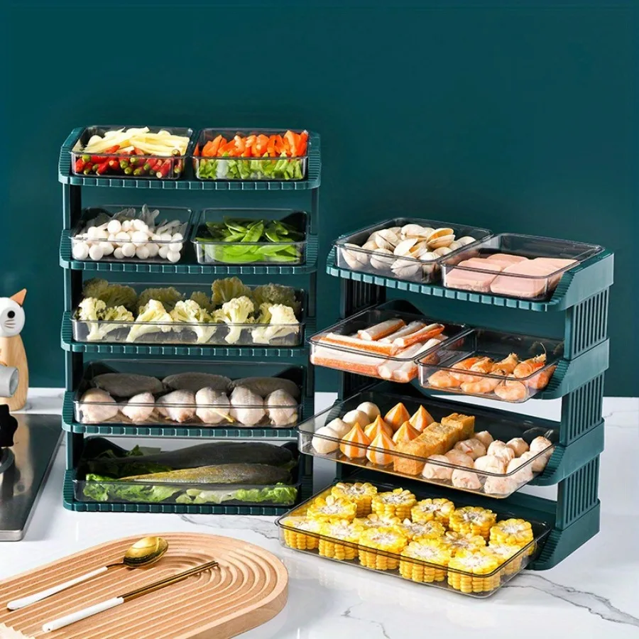 3/4/5pcs Pull-out kitchen dining pan Multi-functional storage layered large dish tray holder Hot pot side dishes 5