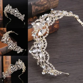 Baroque Luxury Crystal AB Bridal Crown Tiara Light Gold Color Diadem Tiaras for Women Bride Wedding Fashion Hair Accessories 2