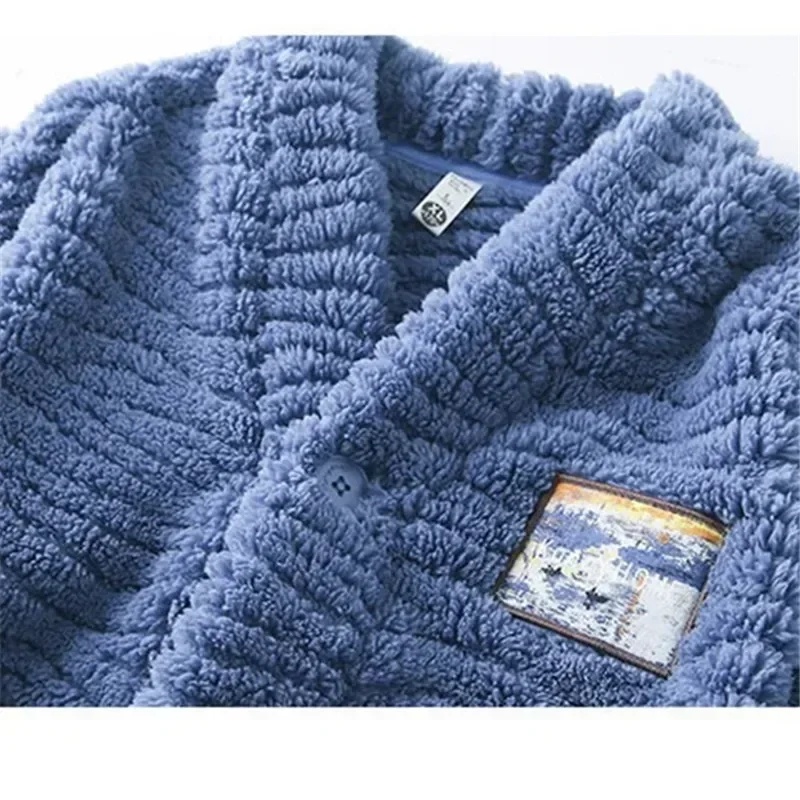 Man pajamas set Men's Winter Warm Coral Fleece Pajamas Set Fluffy Coat+Long Pants Male Sleepwear For sleeping 2 Pieces Home Wear Loungewear