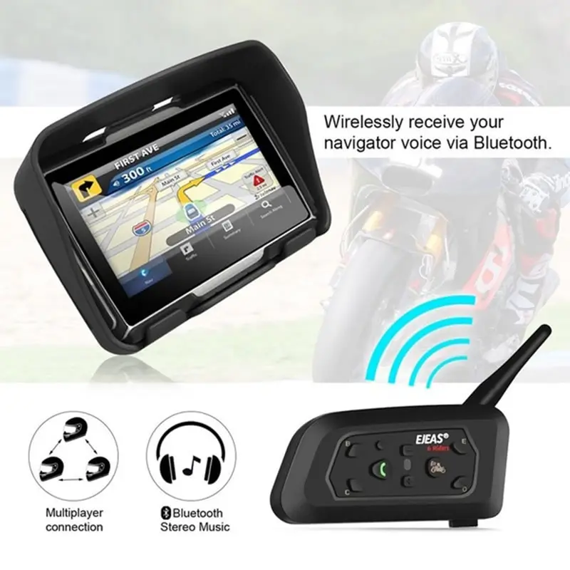 Ejeas V6 Pro Bluetooth Interfono per moto Casco Auricolare 6 Piloti 1200m Comunicatore Inter Phone Impermeabile + Guida in metallo