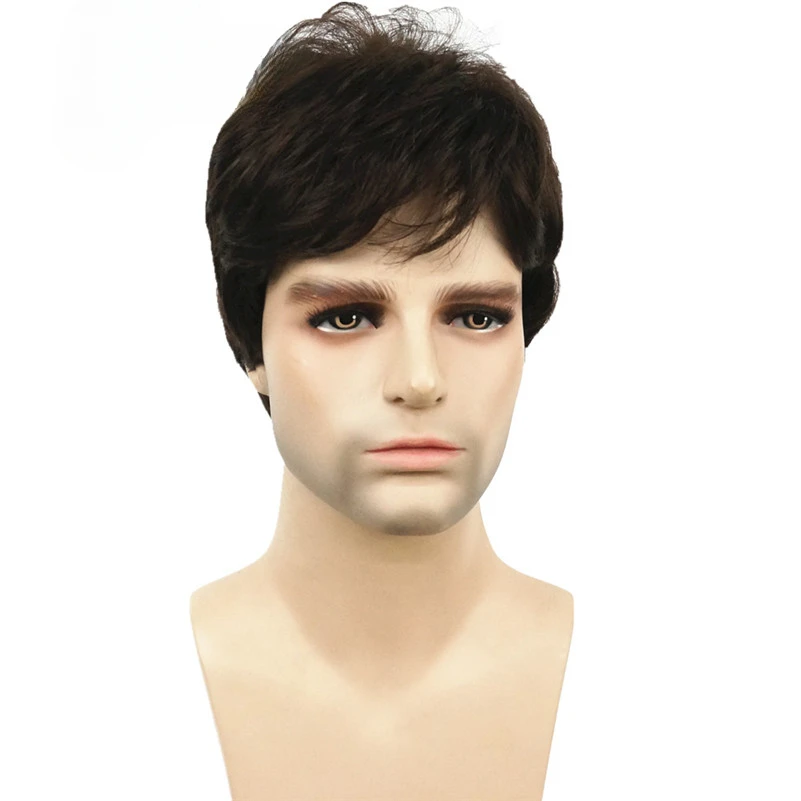

new Dark Brown Wig Mens Short Synthetic Hair Wigs COLOUR CHOICES