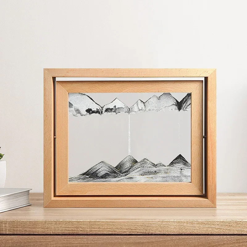 Rotatable Moving Sand Art Picture Square Quicksand Hourglass 3D Sandscape Wooden Frame Flowing Sand Painting Home Decor Gifts