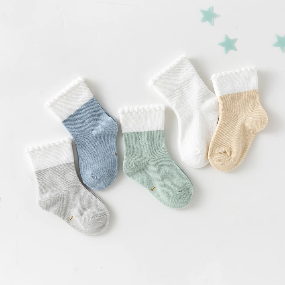Baby Socks Cotton 5Pairs/lot 0-2Y Baby Girls Boys Toddler Summer Solid Colorful