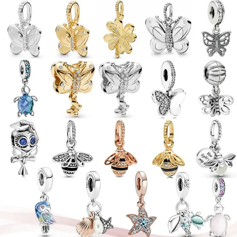 

Firefly 925 Sterling Silver Charm Rocking Horse Queen Bee Butterfly Scaled Fish Pendant Bead Fit Popular Bracelet DIY Jewelry