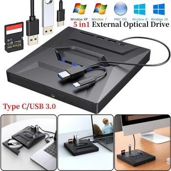 5 in1 USB 3.0/Type C External DVD CD RW Optical Drive VCD Player Disk Drive DVD Burner Reader with SD/TF Port For Laptop PC 1