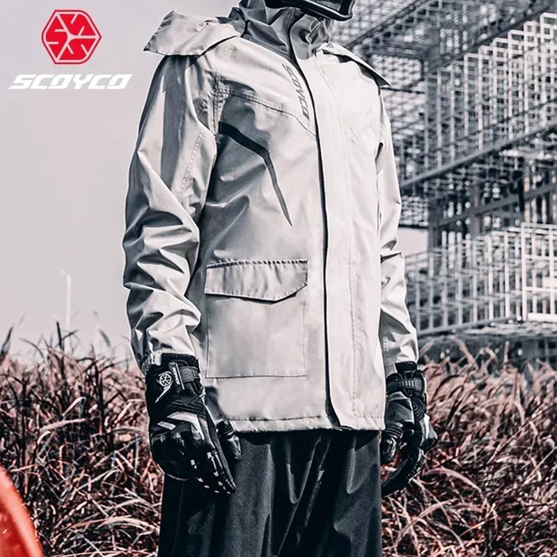 SCOYCO 오토바이 스플릿 레인 코트 세트, 폭풍우 방지 오토바이 재킷, 남성용 반사 통기성 모토크로스 라이딩 레인 코트