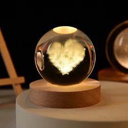 Luminous Milky Way Crystal Sphere with Wooden Base - Elegant Home Decor and Gift Idea (Love Cloud)