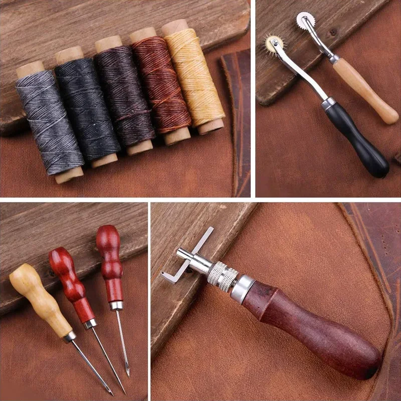 KRABALL Professional Leather Craft Tool Kit Hand Sewing Repair Kit Wax  Thread Stitching Punch Carving Work