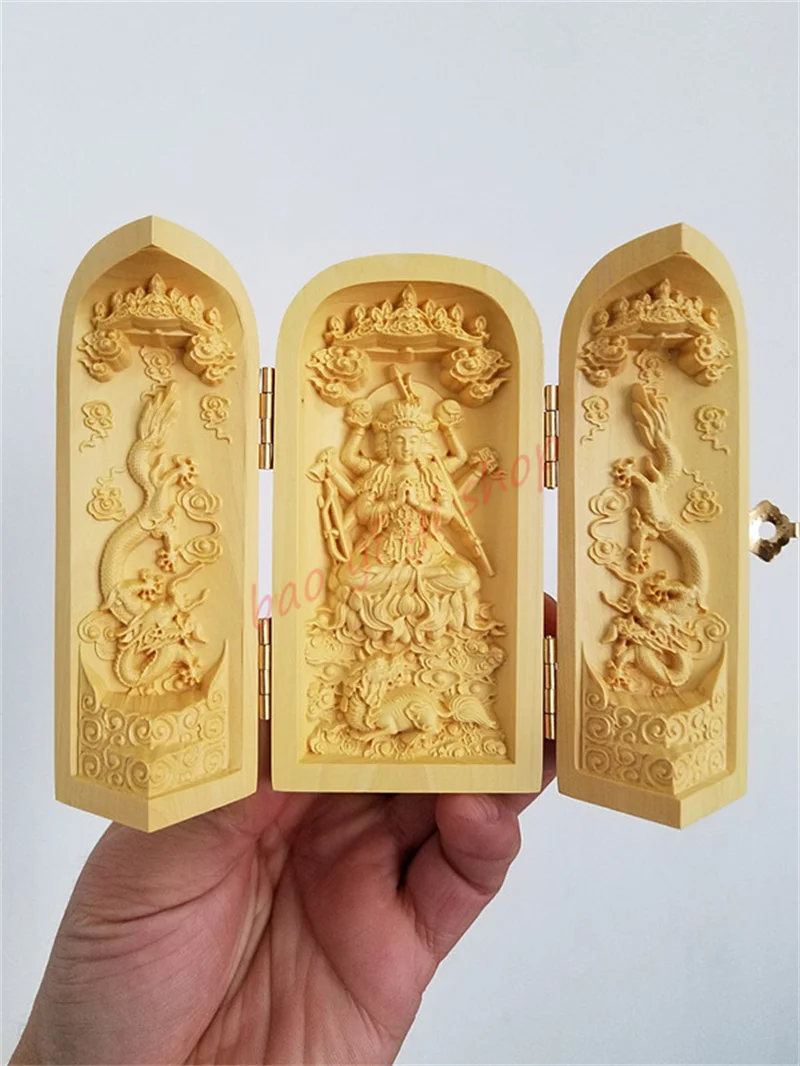 Yuanming doum Tianzun boxwood fine carving three open shrine / Doumu Yuanjun,  Exquisite Taoist articles 6