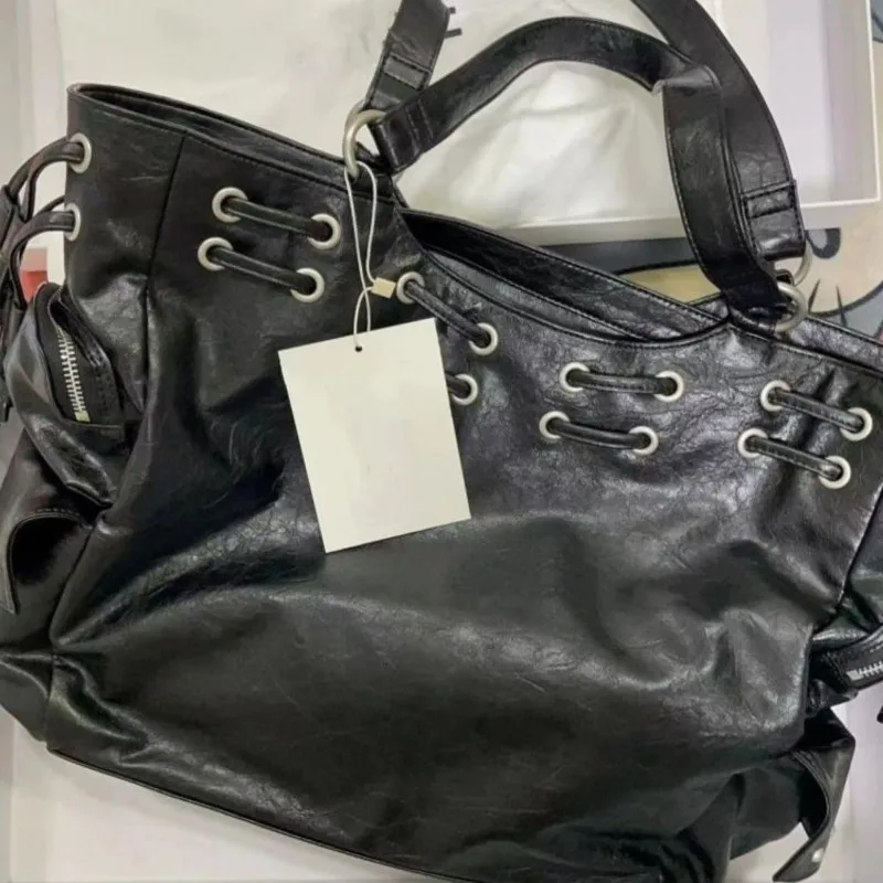 JIAERDI Fashion Studded Tote Bag Women Retro Hot Girl Punk Shoulder Bag Ladies Premium Soft Leather Large Capacity Crossbody Bag