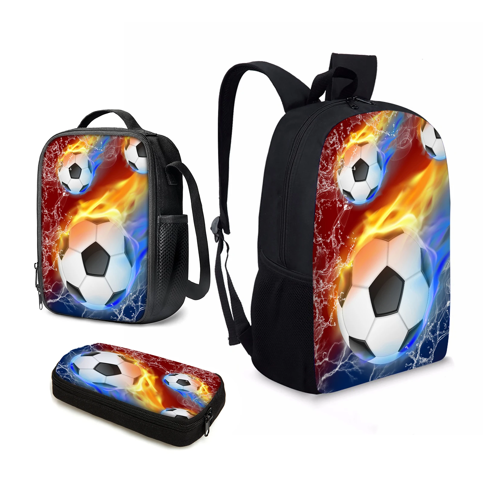 

YIKELUO Cool Football Hobby Print Children's School Bag Fashionable 3PCS Back To School Gifts For Students Lunch Bag/knapsack