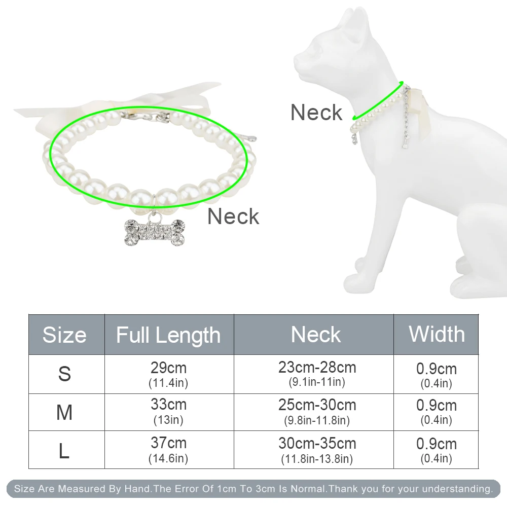 Pet Collar Bow Dog Pearl Collar Artificial Pearl Rhinestone Puppy Necklace with Bone Pendant Pet Cat Collar