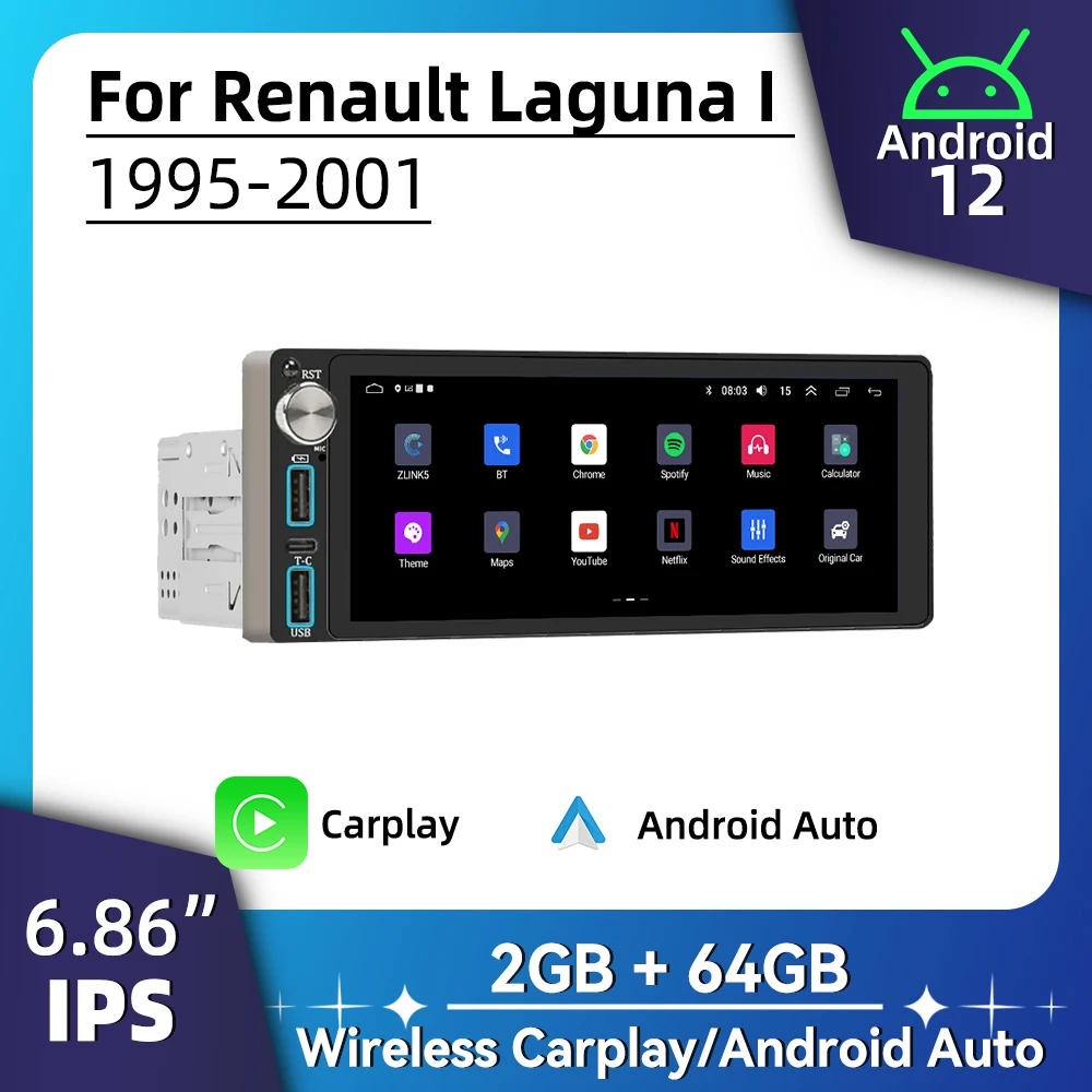 

6.86" Screen Android Car Multimedia for Renault Laguna I 1995-2001 1 Din Radio Stereo Head Unit Autoradio Carplay GPS Navigation