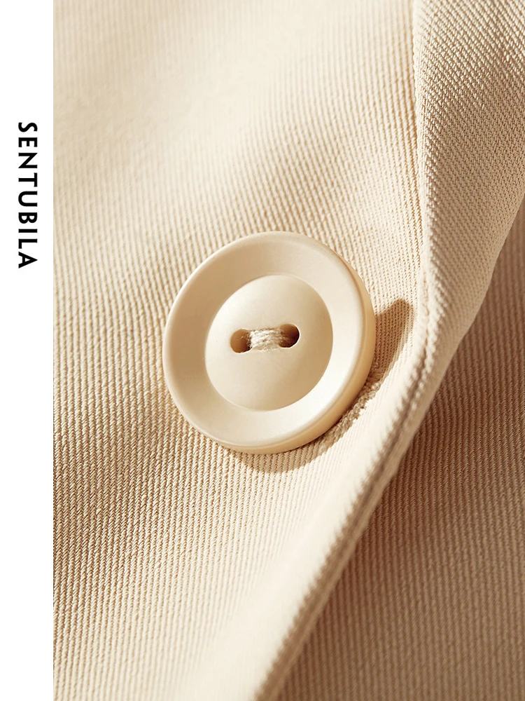 SENTUBILA Comfort Loose Short Sleeve Khaki Blazer 2024 Summer Simple Casual Notched Single Button Suit Jacket Ladies 131X49175X