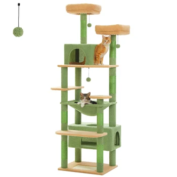 184cm Large Cat Tree Tower for Indoor Cats With Sisal-Covered Scratching Posts Spacious Hammock Padded Perches and Condos Green 6
