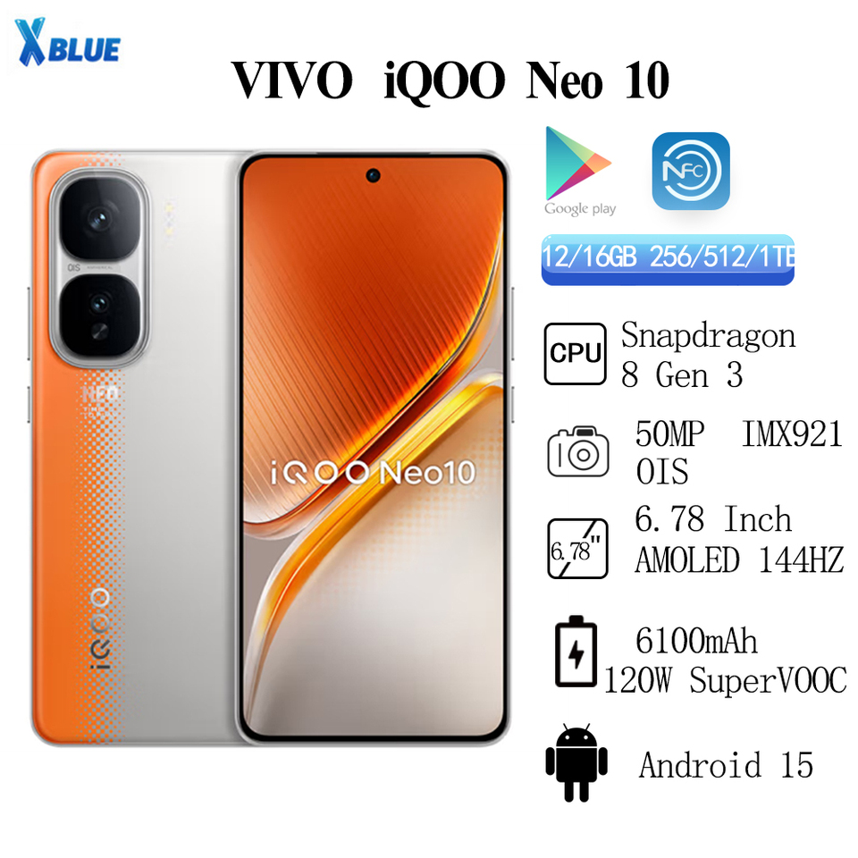 Original VIVO iQOO Neo 10 6100mAh Battery 120W SuperVOOC Snapdragon 8 Gen 3 50MP IMX921 OIS 6.78 Inch AMOLED 144Hz NFC OTA