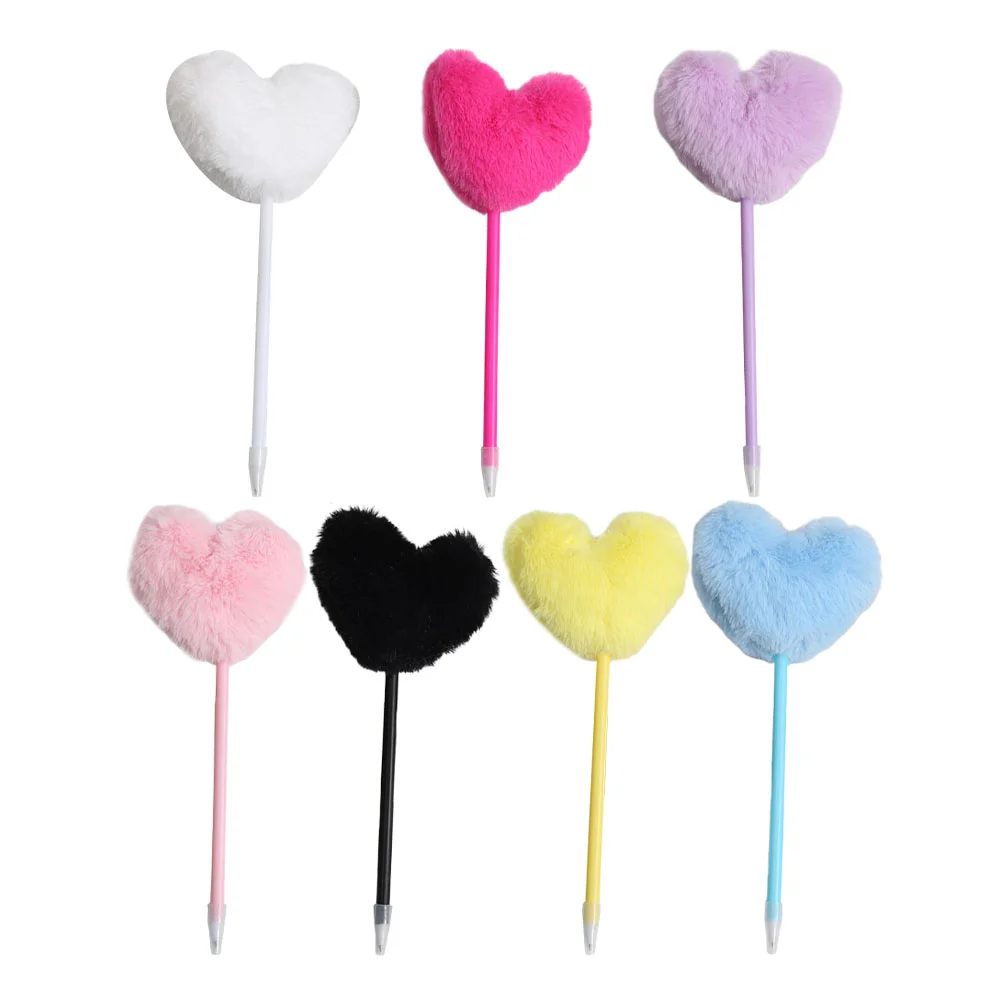 

7Pcs Writing Pen Fluffy Ball Pen Decorative Fuzzy Ball Heart Pen Decorative Heart Shape Pom Pom Pen