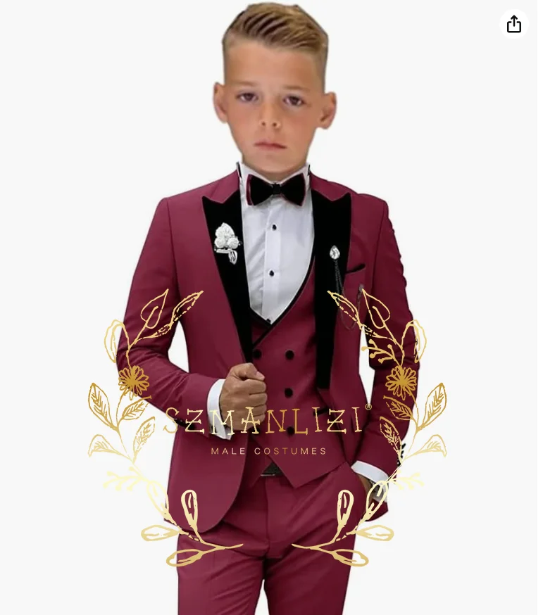 Smoking 3 Pezzi Per Ragazzi - Completo Elegante Slim Fit Per Matrimoni E Cerimonie, Pagina Motivo