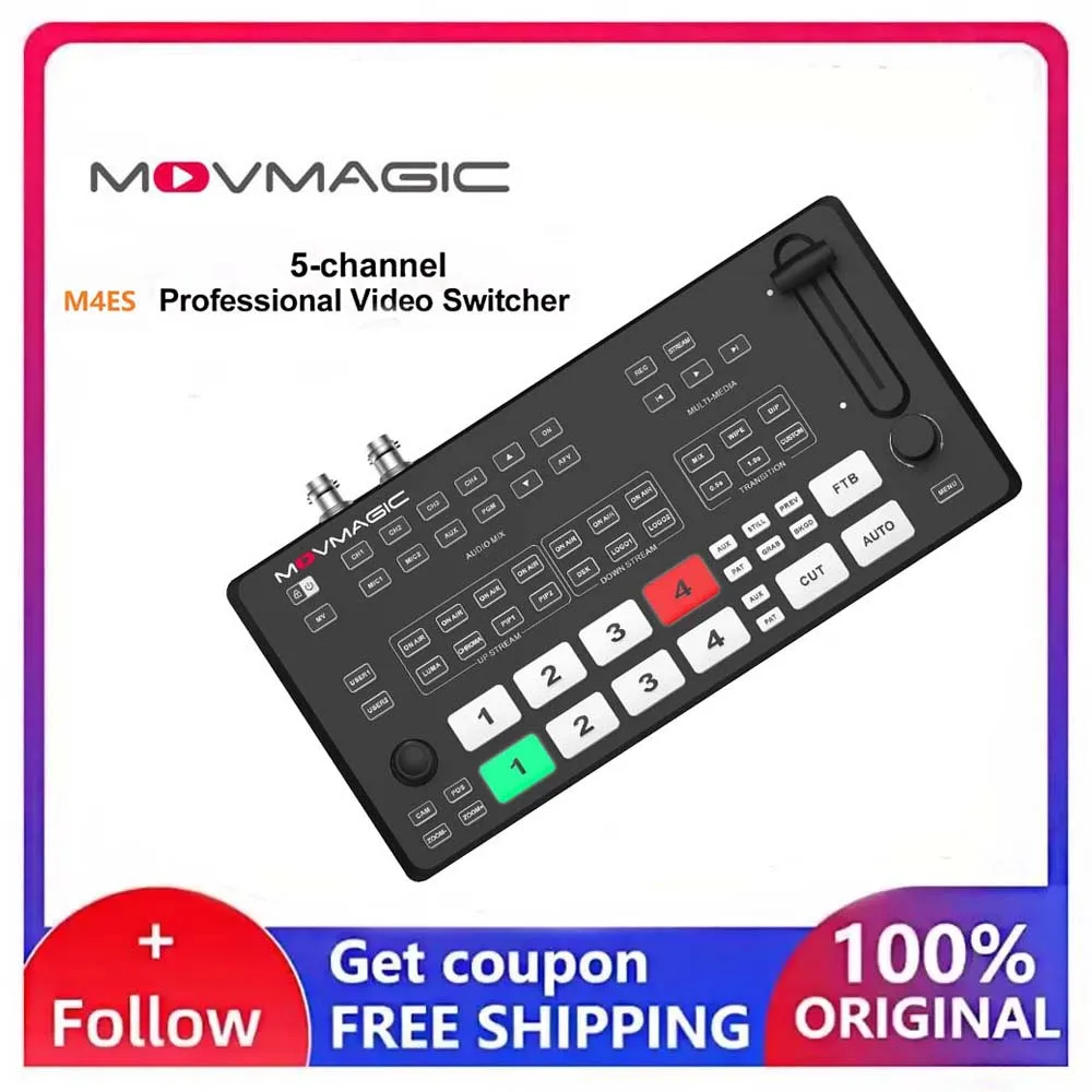 MOVMAGIC M4ES 5-Kanal SDI NDI HDMI-kompatibler professioneller Switcher Video-Audio-Mixer 4K für Live-Streaming und Aufnahmen_voghion.com
