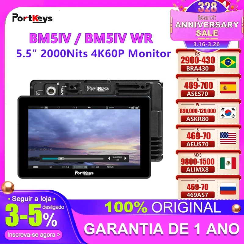 Portkeys BM5IV BM5IV WR 5.5 2000nits 4K 60P HDMI-compatible 3G-SDI Wide Color Gamut Camera Control Monitor Built-in CINENORM