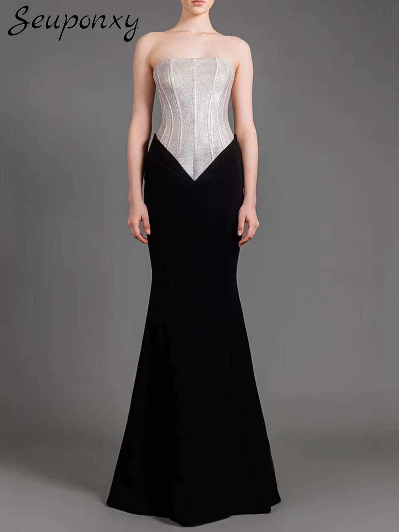 

Женское облегающее платье без бретелек, черное элегантное вечернее длинное платье знаменитости с открытой спиной, лето