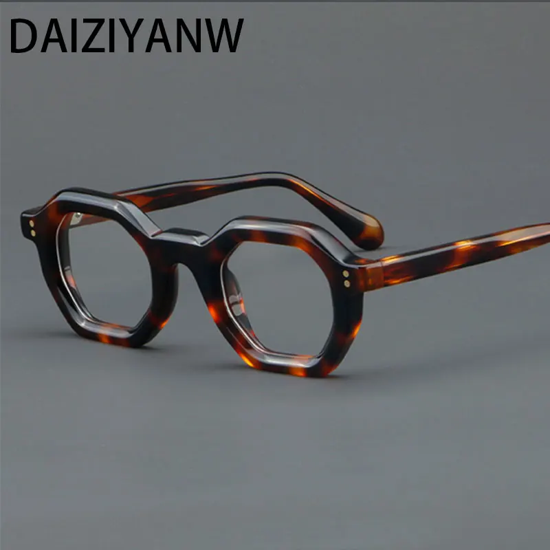 

Vintage High Quality Acetate Optical Spectacle Frame Men Women Popular Round Rivet Flat Mirror Prescription Glasses