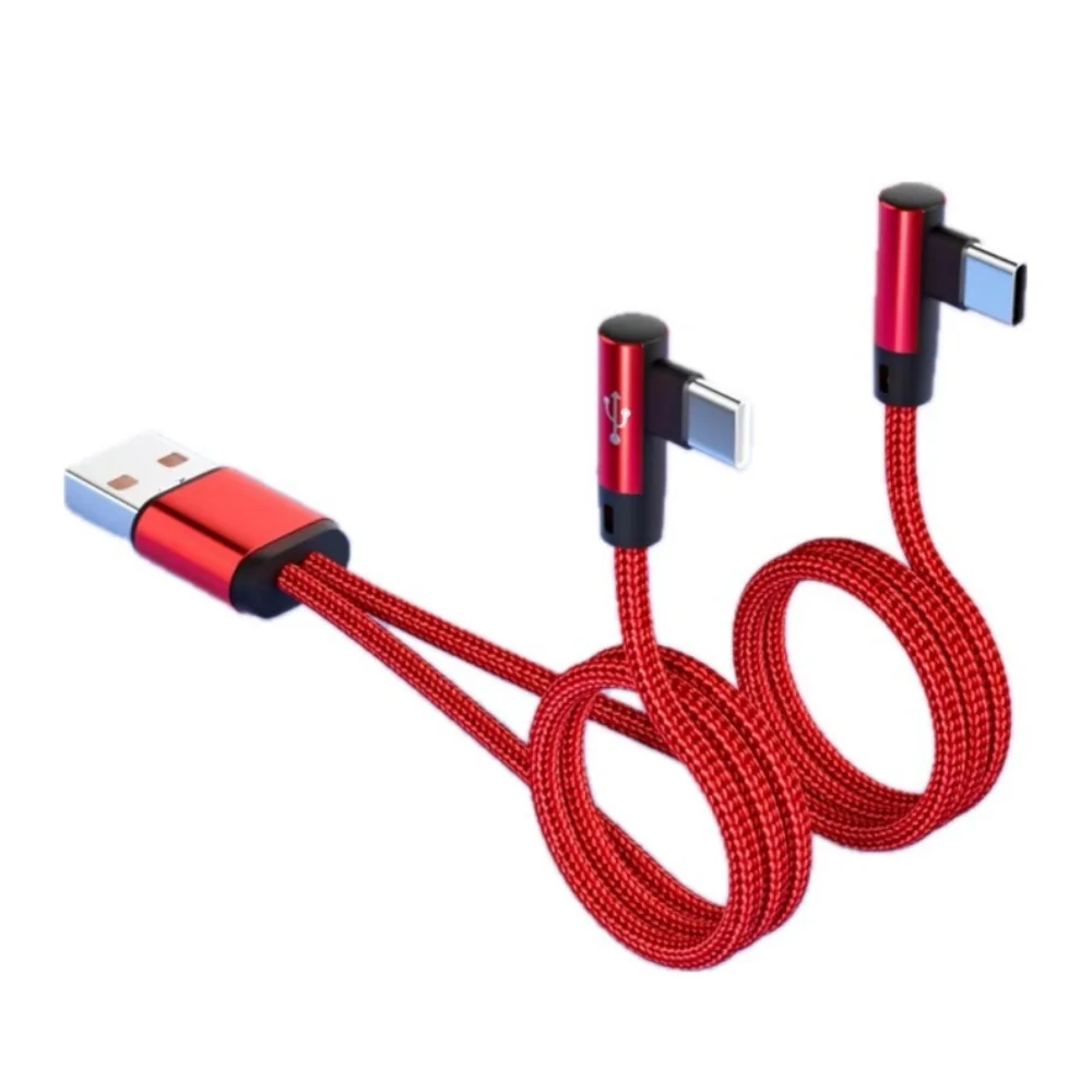 2 IN 1 Elbow USB Charging Spliter Cable 1.2M Type C Data Wire USB Fast Charging Cable For iPhone Samsung Xiaomi USB C Data Cord