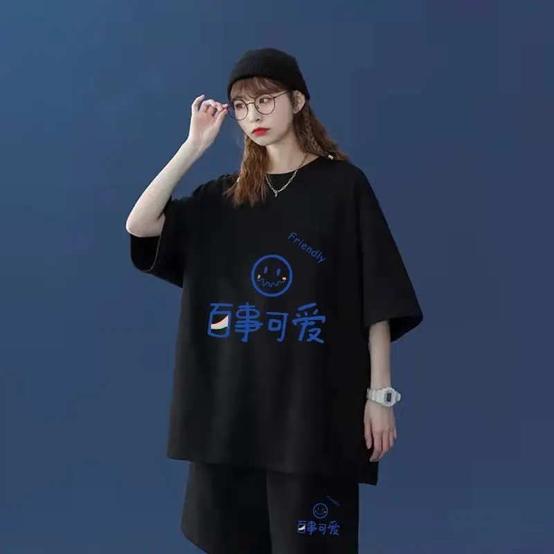 2 Pieces Korean Clothing Women Summer Cartoon Shorts Sets Fashion Casual Oversized Kawaii Sports Female Short Sleeve Top Suits