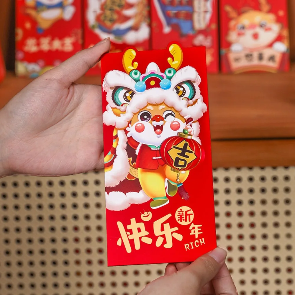 

6Pcs/set 2024 New Year Red Envelopes Cartoon Best Wishes Spring Festival Red Pocket Dragon Chinese Hong Bao Celebration Party