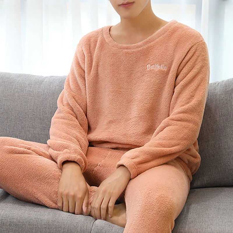 Women Velvet Pajama Set Fleecing Warm Loose Top And Elastic Waist Pants Home Casual Warm Woolen Suit Women 2024 Autumn Winter