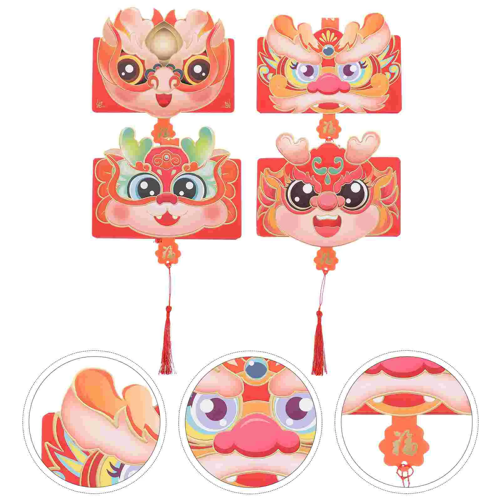 

4 Pcs Dragon Pattern Envelope Chinese Style Red Envelopes Folding 2024 Luck Money Bag Paper Traditional Pocket Year Of Envelops