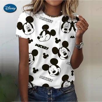 Disney-T-shirt stampata Topolino da donna, Top a maniche corte, Costume da strada, Divertente, Y2k, Big Face, Estate 1