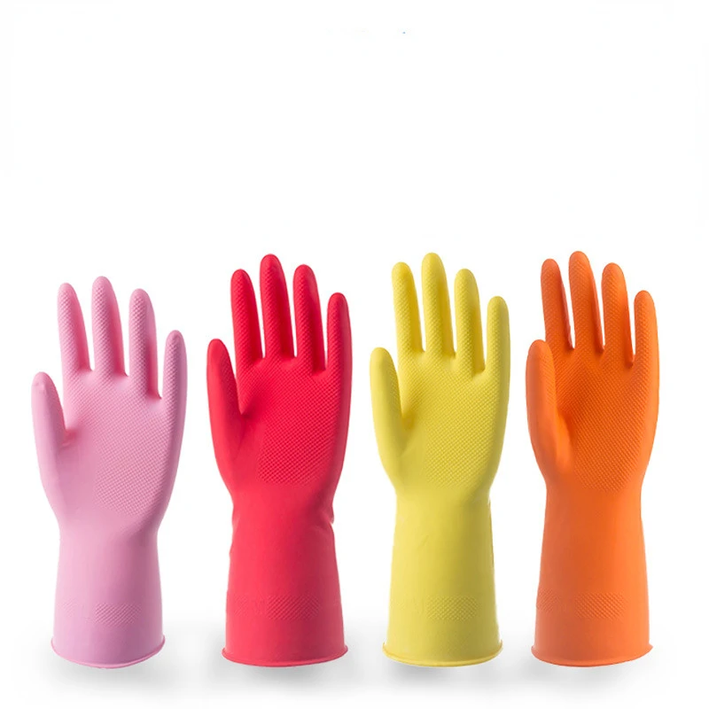 1/2/3Prs Female Waterproof Rubber Latex Dishwashing Gloves Kitchen Durable Cleaning Housework Chores Tools